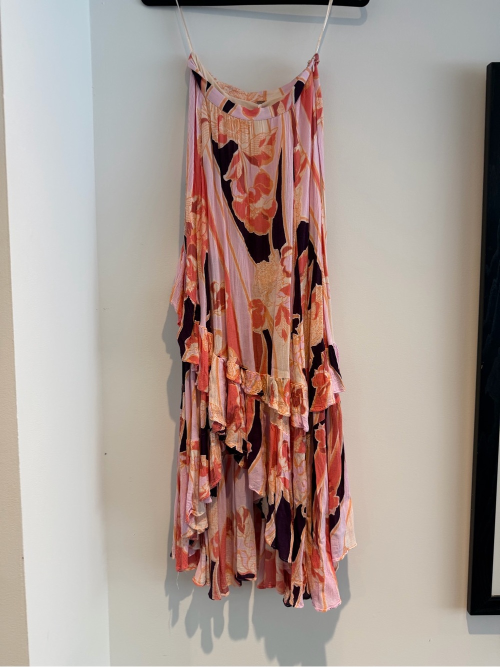 Free People Pink, Coral & Navy Asymmetrical Floral Maxi Skirt